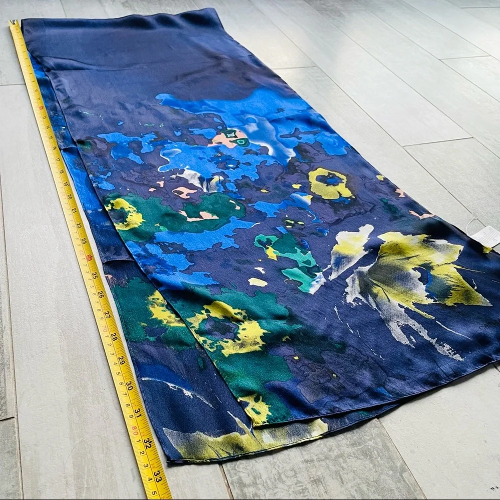 Cynthia Rowley Silk Abstract Art Nautical River Of Color Rectangular Long Scarf